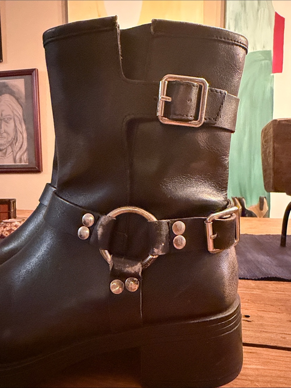 Black Harness Leather Ankle Boots STEVE MADDEN BRIXTON - Picture 5 of 8